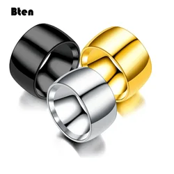 Bten Fashion Charm Jewelry Ring Men Stainless Steel Black Rings For Women Jewelry 12mm Men Rings Gold Silver Color Rings