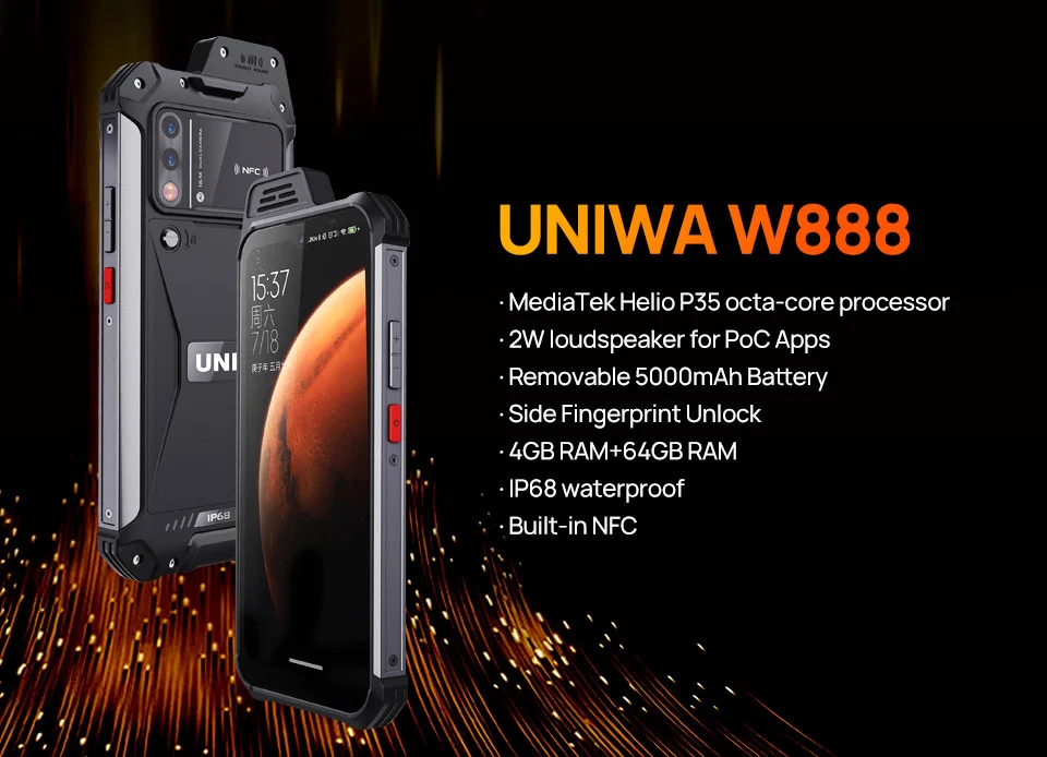 UNIWA W888 MT6765 Helio P35 Octa Core 4GB+64GB ATEX Explosion IP68 Smartphone Andriod11 6.3“ HD Screen 5000mAh NFC Mobile Phone