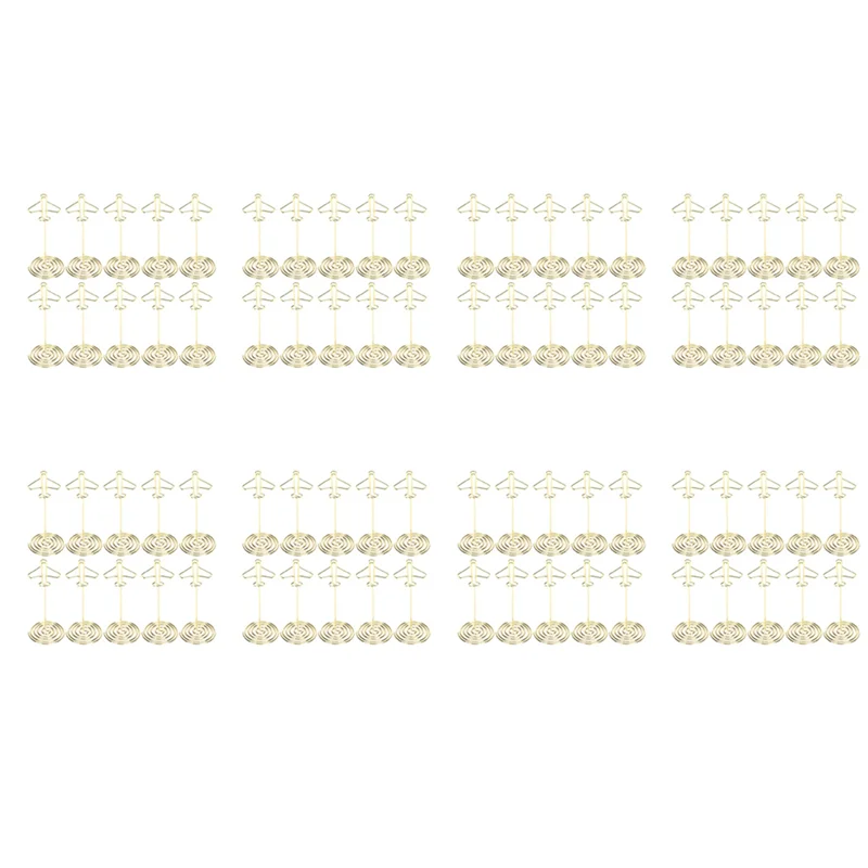 

80Pcs Memo Clip Holder, Table Number Name Card Holder Desktop Metal Business Card Photo Gold Plane Frame With Base