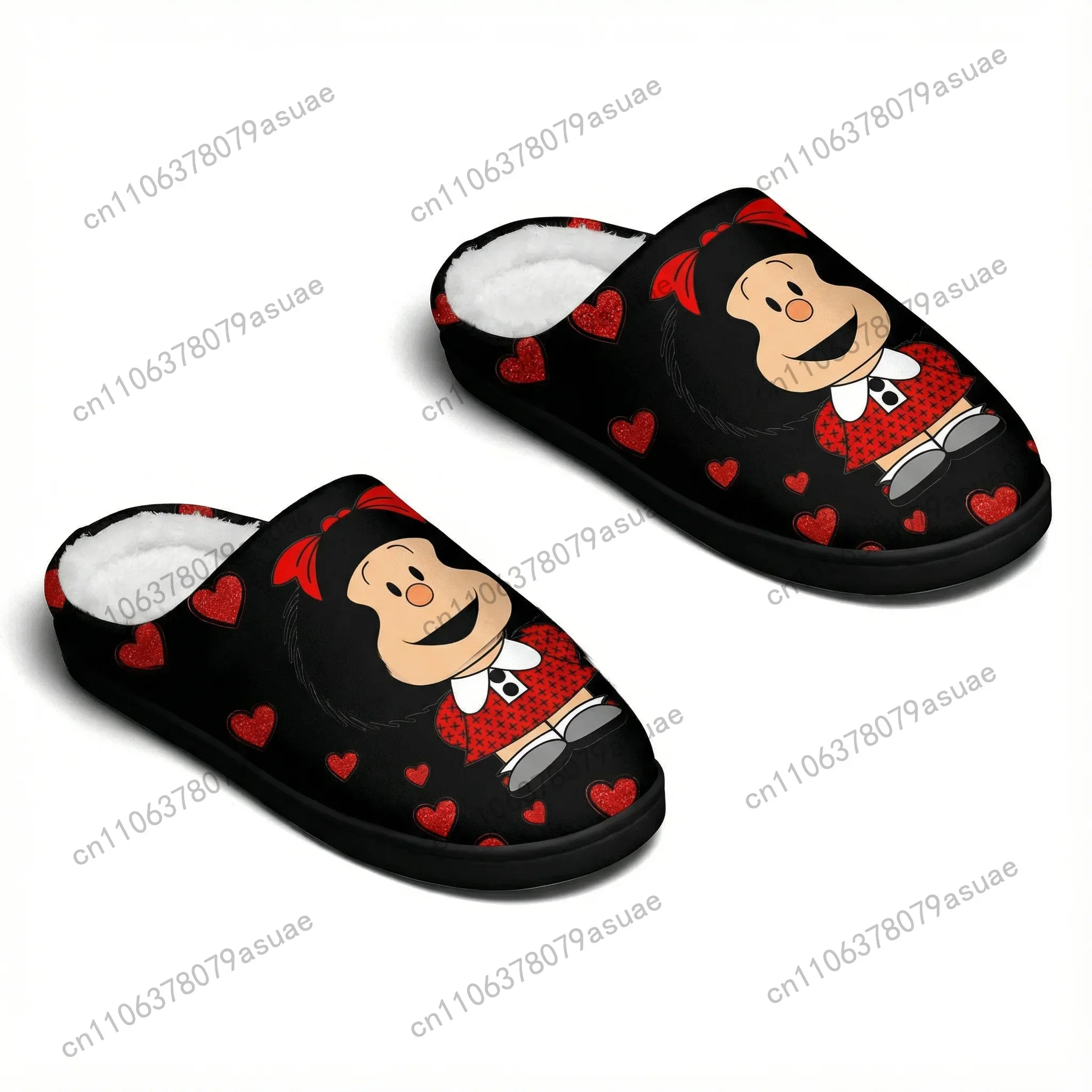Mafalda the Cute Cartoon Girl Pink US Flag Home Cotton Slippers Mens Womens Bedroom Keep Warm Cotton Slippers Custom Slipper