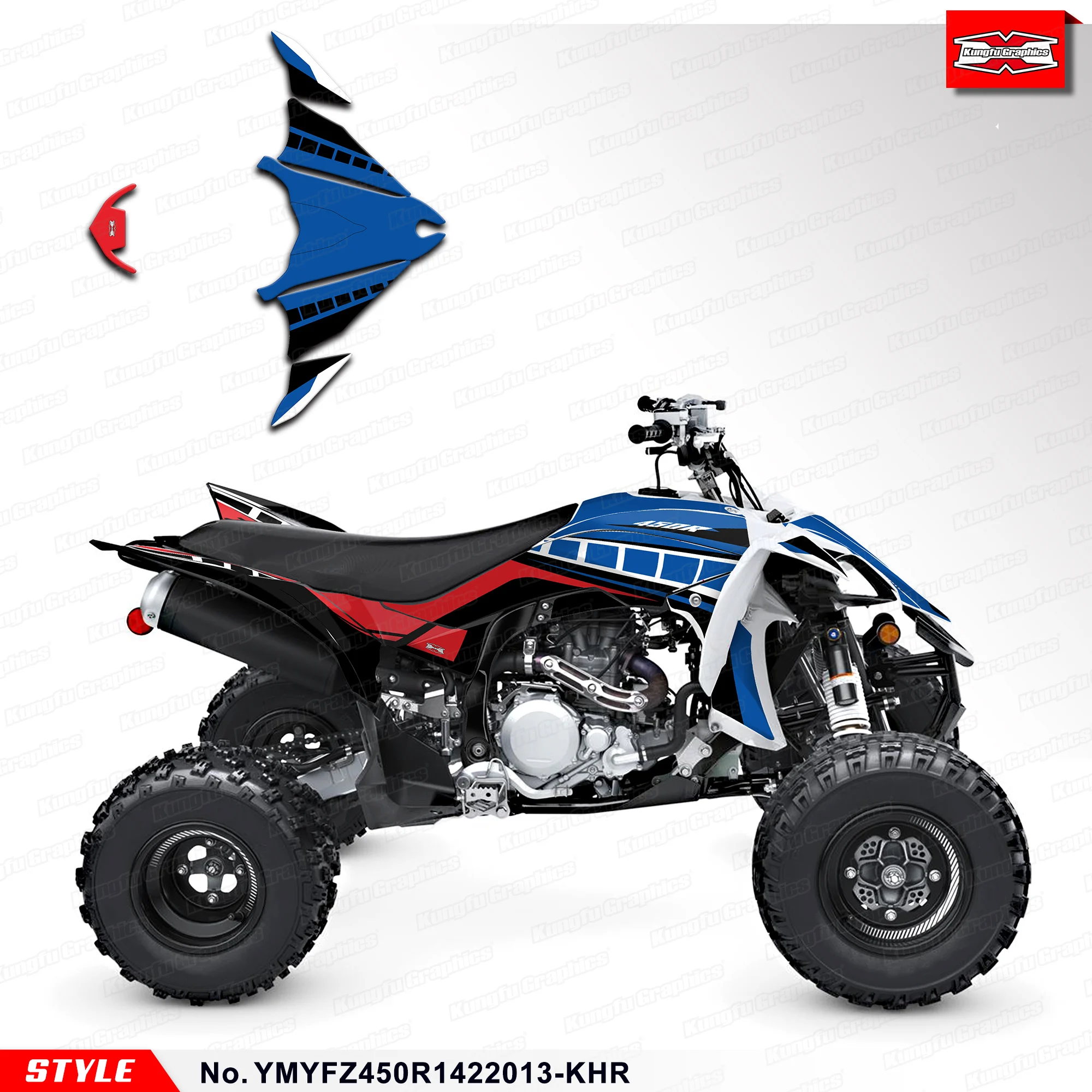 KUNGFU GRAPHICS Sticker Sheet Graphics Kit for YAMAH YFZ450R YFZ 450R 14 15 16 17 18 19 20 21 22 23 24 25, YMYFZ450R1422013-KHR