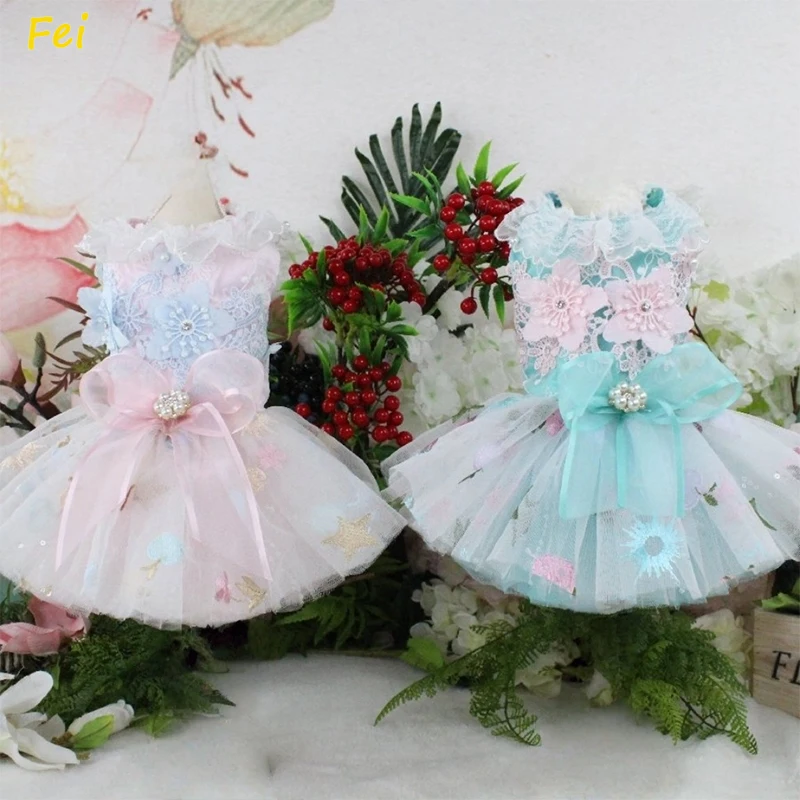 

Luxury Pet Wedding Dress Light Pink - Handmade Tulle Lace Gown with Bow for Pomeranian Puppy, Small Dog Party Apparel