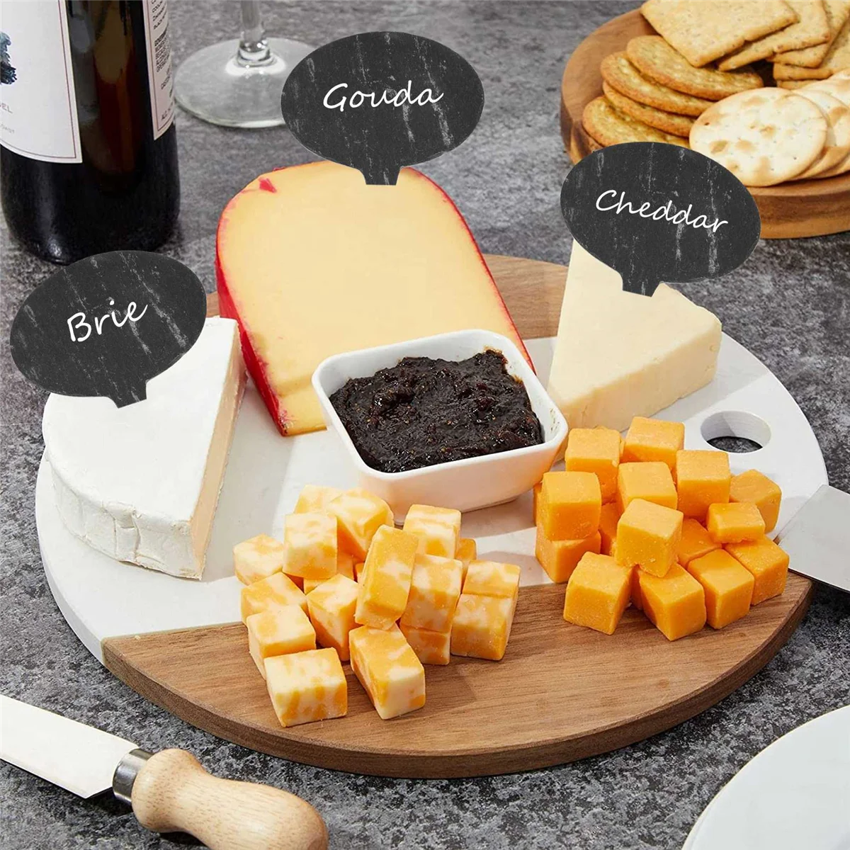 มาร์กเกอร์ชีสสำหรับบอร์ดชาร์คิวรี่ชุดป้ายชีสกระดานชนวนจำนวน18ชิ้นชุดมาร์กเกอร์ชีสชื่อชีส