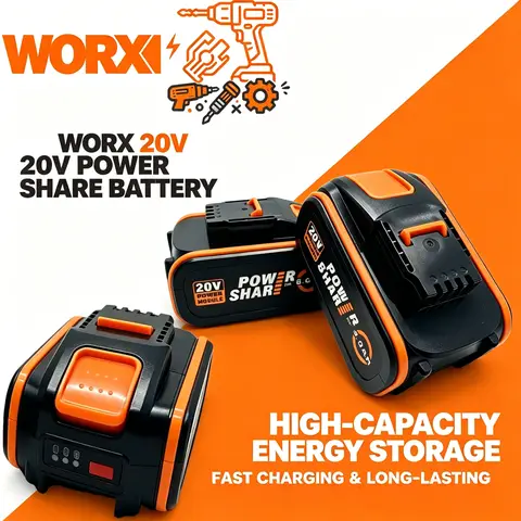 100% New WORX 20V Power Tool Battery with Charger, 4.0/6.0/8.0Ah Rechargeable Li-ion for WA3551.1 WA3553 WX390 Electric Tools