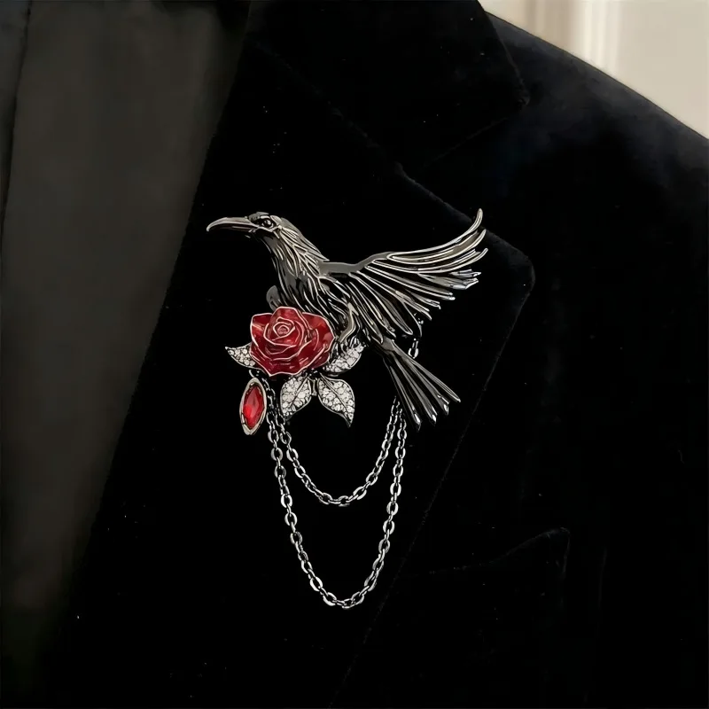 Cool Creative Black‑Flower Crow Brooch, Graffiti Dark‑Style Lapel Pin Jewellery