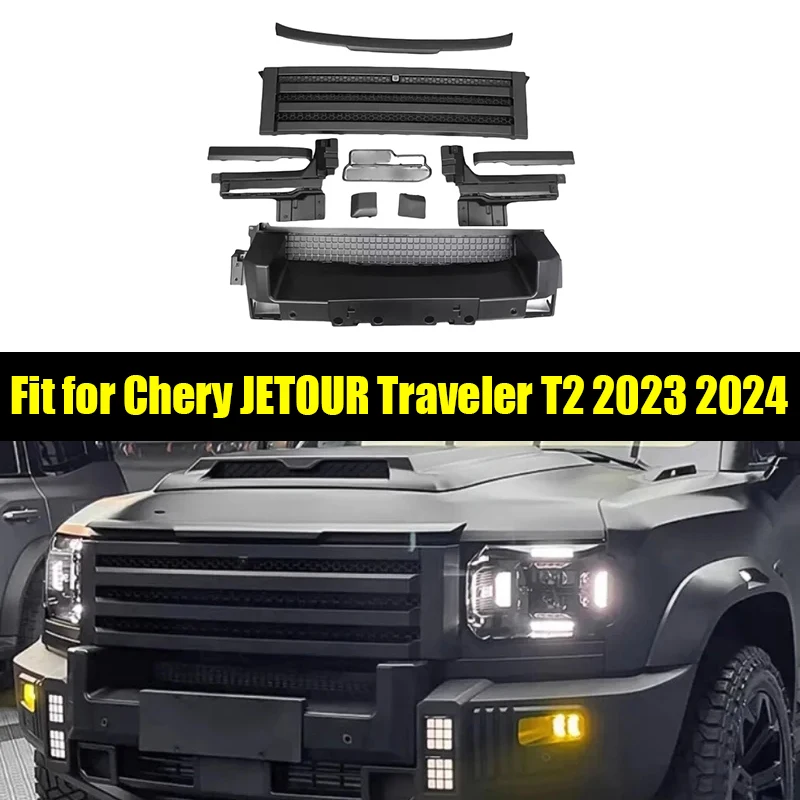 

Решетка для переднего бампера автомобиля, подходит для JETOUR Traveler T2 2023 UP, модифицированный Brabus Black Warrior комплект для гриля, детали для внешней отделки автомобиля