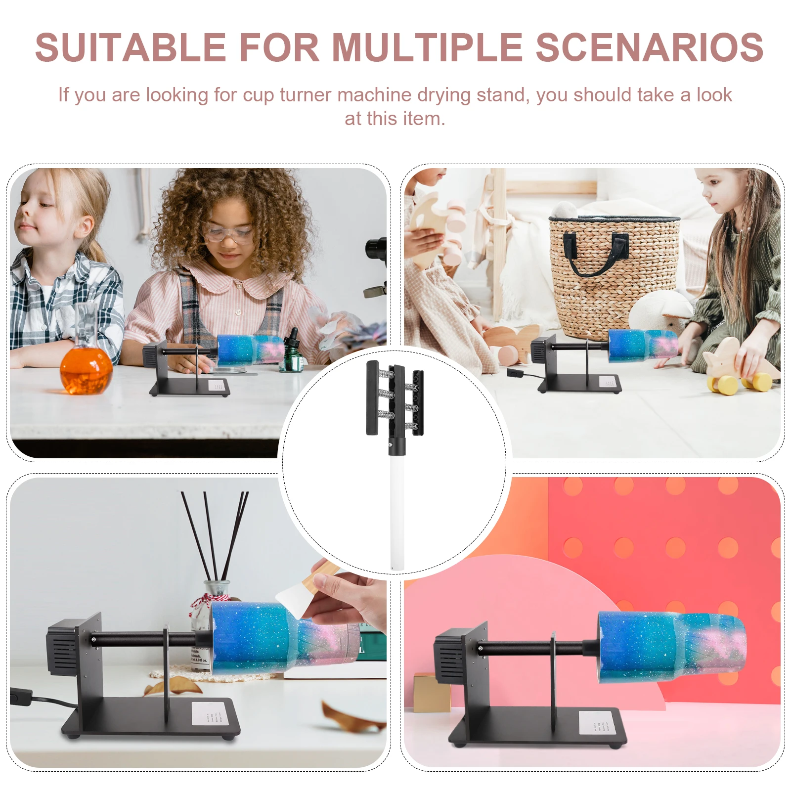 

Cup Turning Machine Fixture Tumbler Drying Rack Stand Plastic Spinner Cup Turner Stand for DIY Crafts Art Supplies