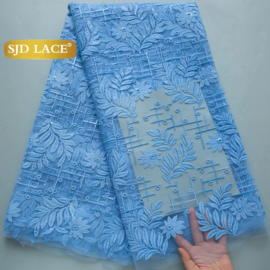 

SJD LACE French African Blue Mesh Lace Fabric 2025 High Quality Nigerian Net Lace for Women Wedding Party Dresses Sew 4570