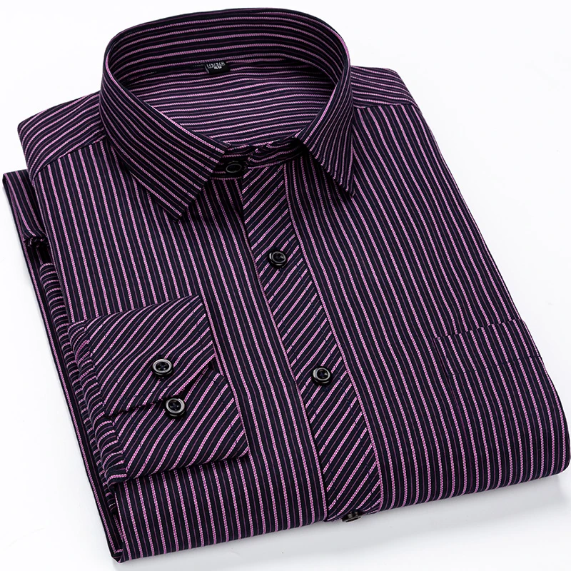 8XL 7XL 6XL Plus Size Men Long Sleeved Shirt  Mens Business Casual  Slim Fit Shirts Men Striped Dress Work Social Dress Shirt