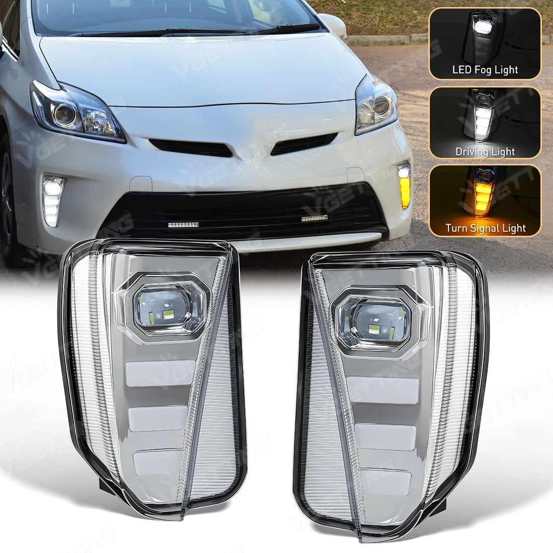 

1Pair Front Fog Lamp For Toyota Prius 2012 2013 2014 2015 LED Clear Lens Daytime Running Lights Driving Turn Signal Light Yellow