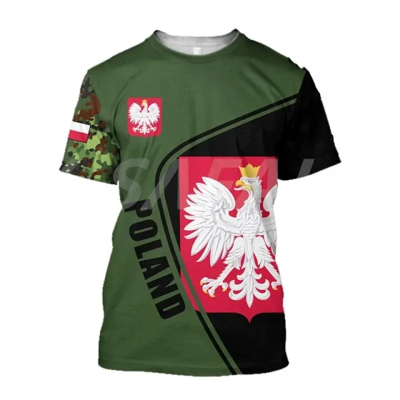 

3D Printed Polish National Emblem Style Jersey Quick Drying Breathable Outdoor Sports Men Plus Size Round Neck Gym T-shirt Man