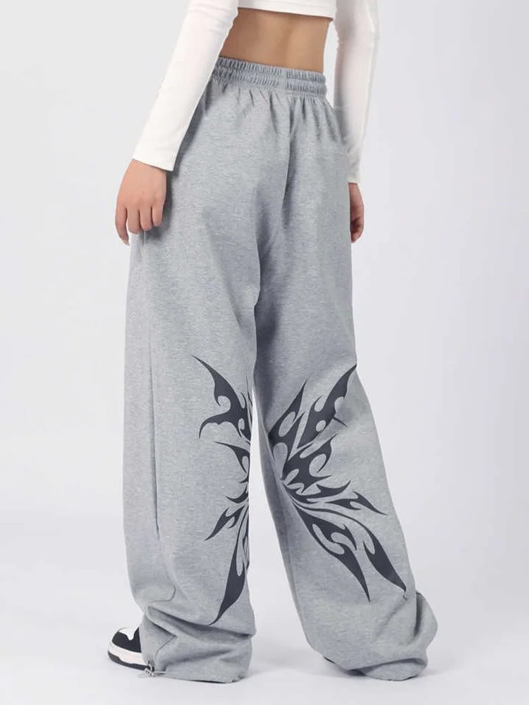 

Y2K Vintage Bufferfly Print Wide Leg Pant Women Loose American Hip Hop Trousers Harajuku Casual High Waist Spring Summer Pants
