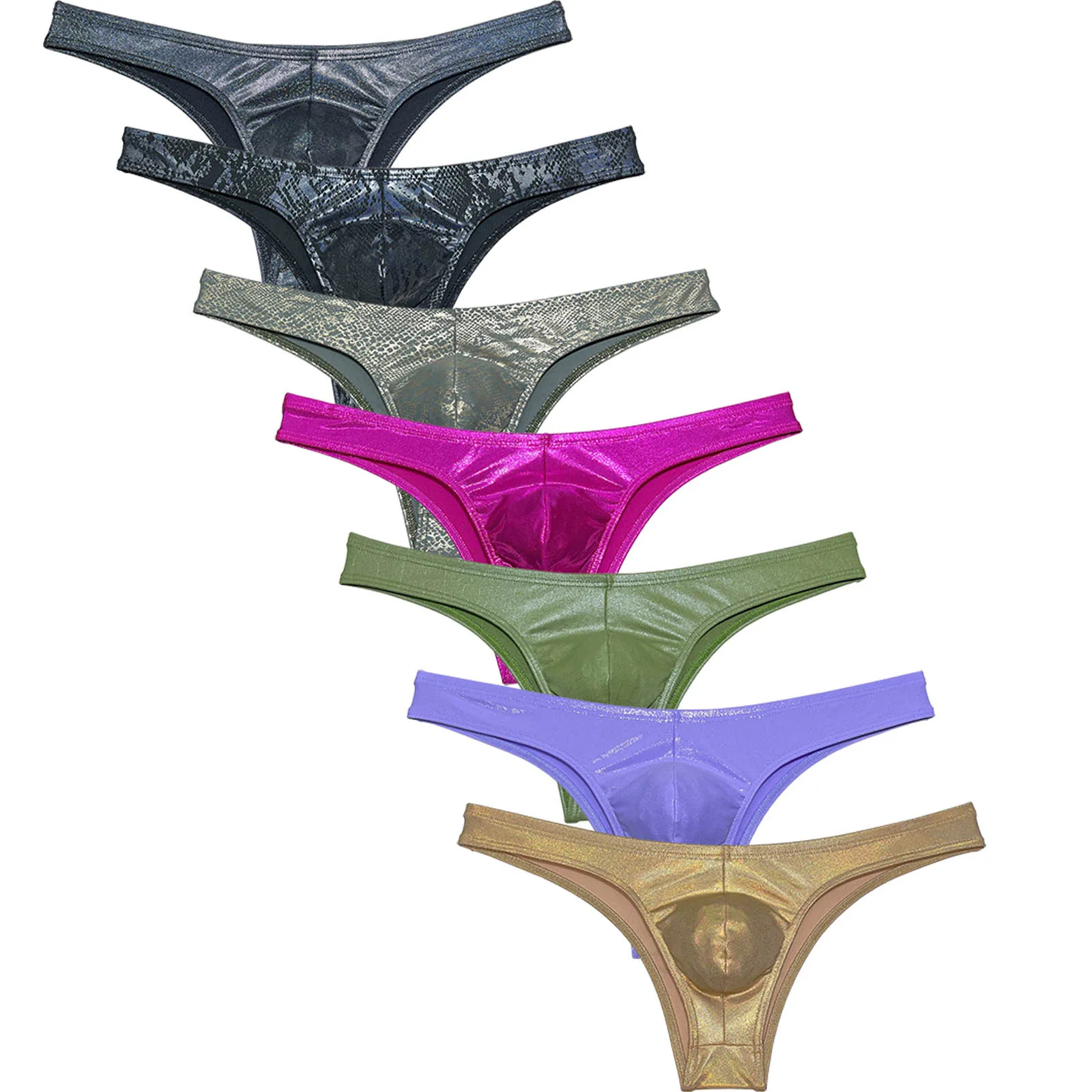

5pcs Men's Swim Bikini Briefs Cheeky Low-rise Swimwear Big Pouch Thong Shiny Quick-dry Brazilian Beach Underwear Lingerie D