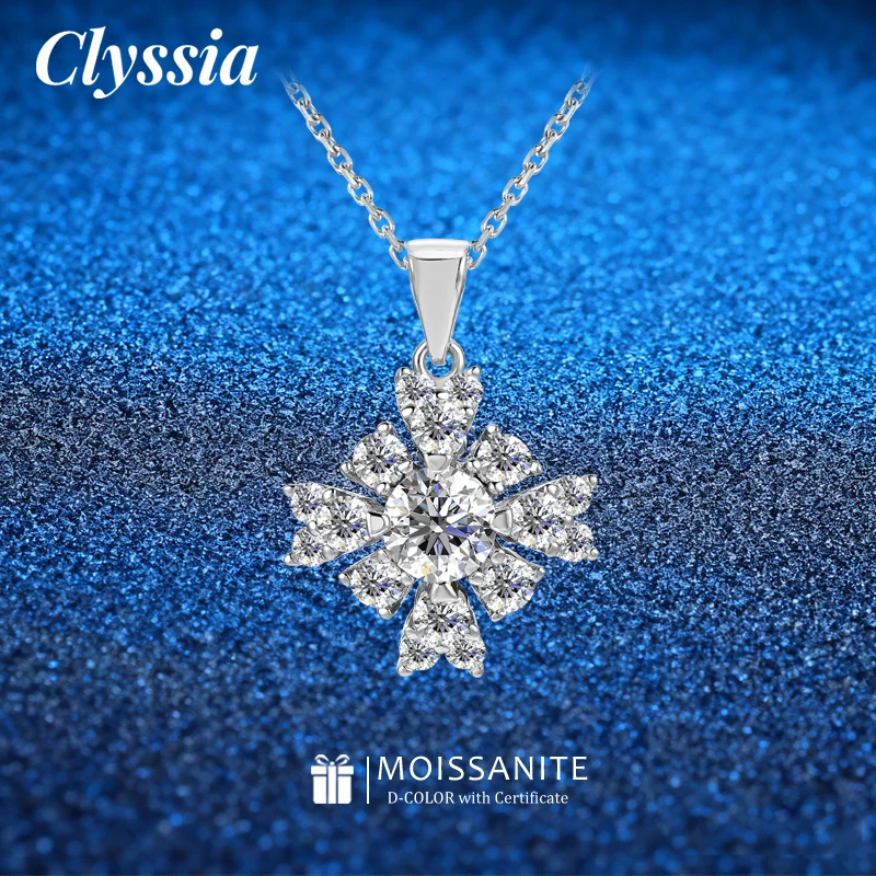 

CLYSSIA 6,0 мм муассанит снежинка кулон ожерелье для женщин стерлингового серебра 925 пробы свадебные ювелирные украшения с сертификатом GRA