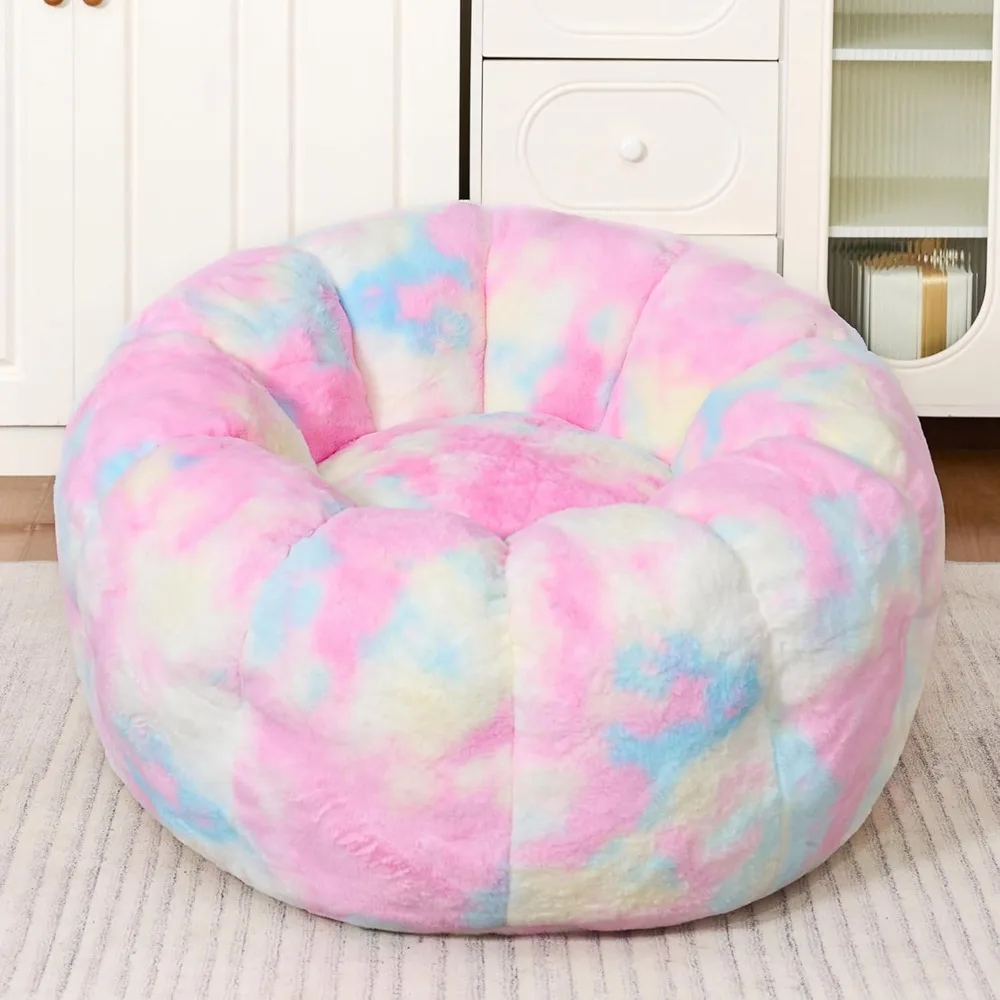 Faux Fur Bean Bag Chair with Petal-Shaped Armrests - Floral-Inspired Couch for Bedrooms, Living Rooms, and Dorms