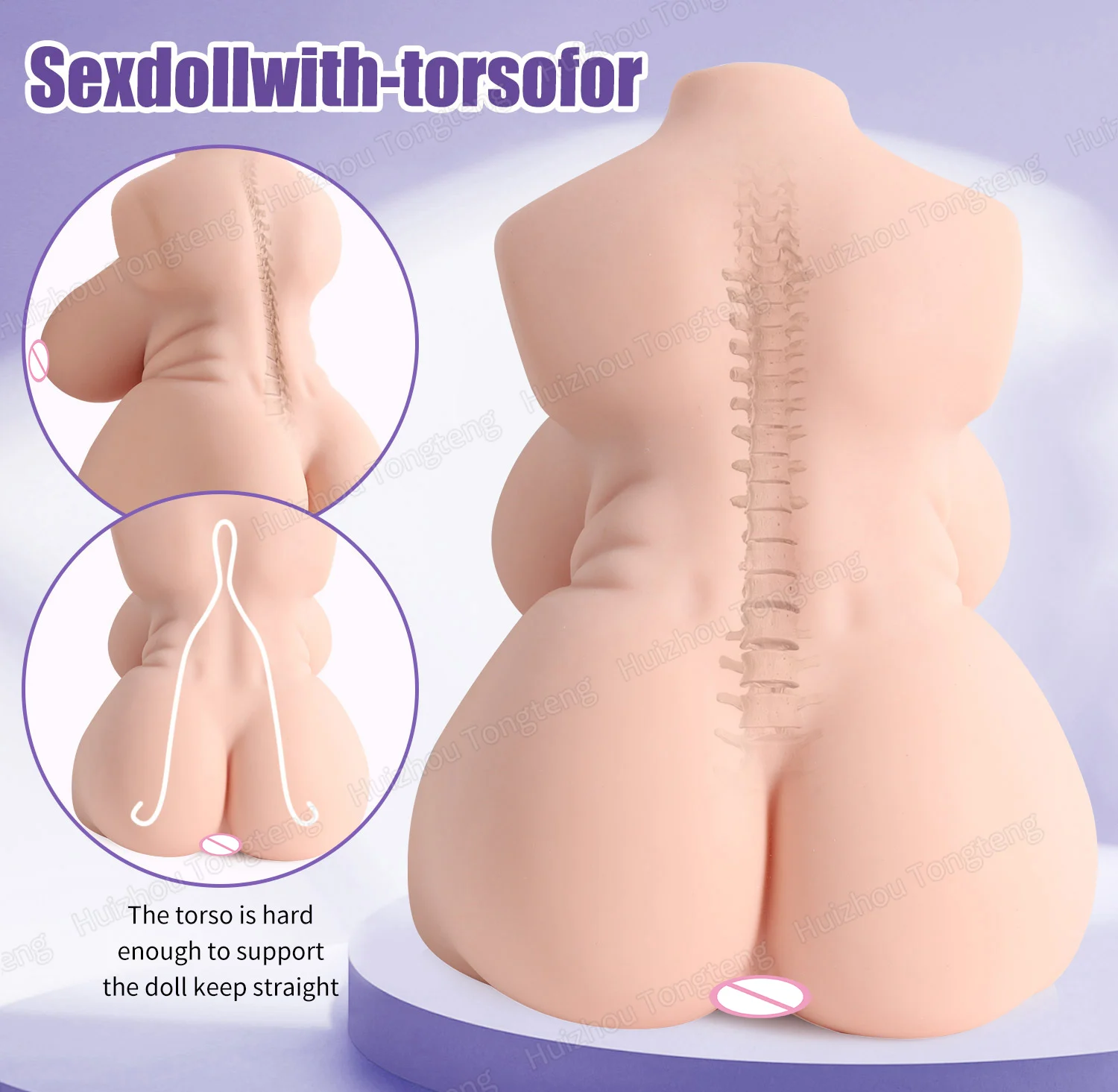 남성용 진짜 같은 몸통 섹스 인형, 관통 가능한 꽃 모양, 젖꼭지 질, 항문 자위, 섹스 토이, 4 홀 자위기