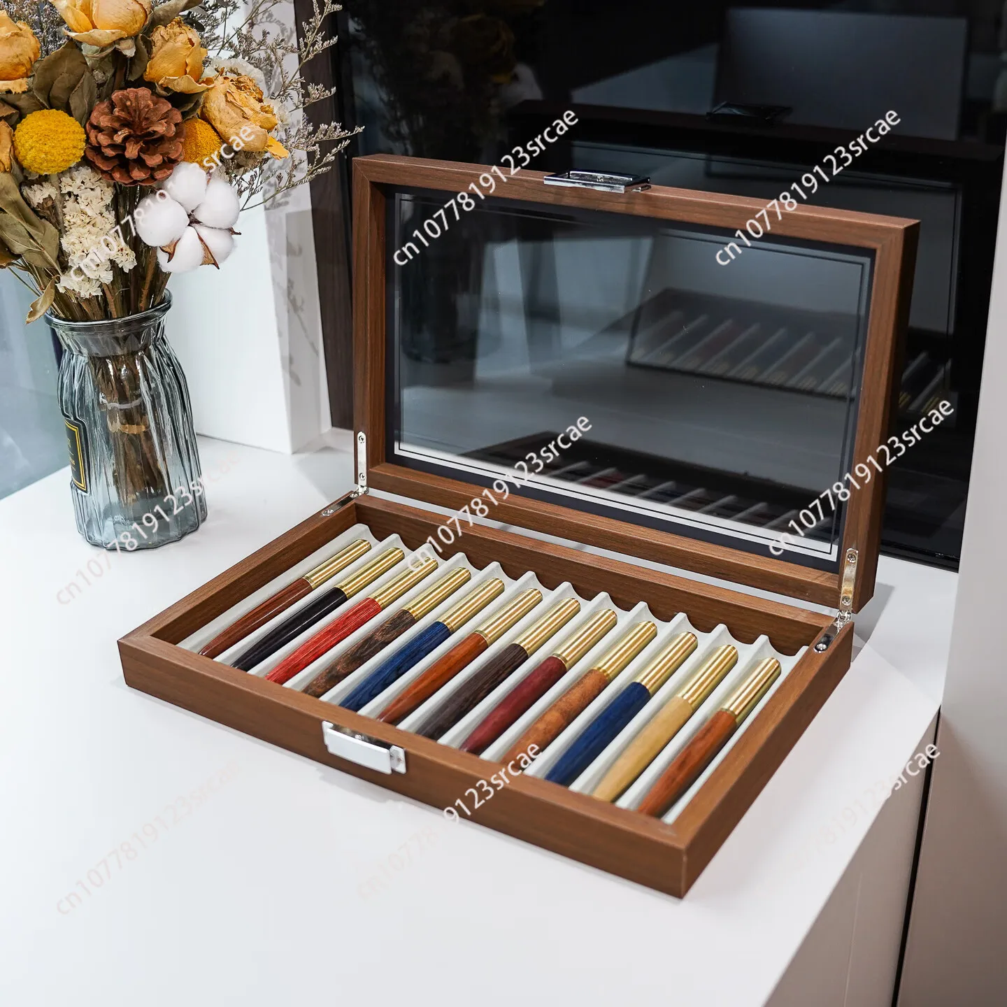 Retro pen storage box with lid transparent display rack high-end pen case desktop bracelet jewelry multi-function box