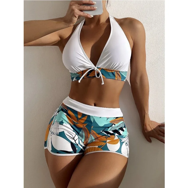 

Fashion camisole swimsuit women's spliced lace up sports surfing bikini set sexy high waist split beach swimsuit