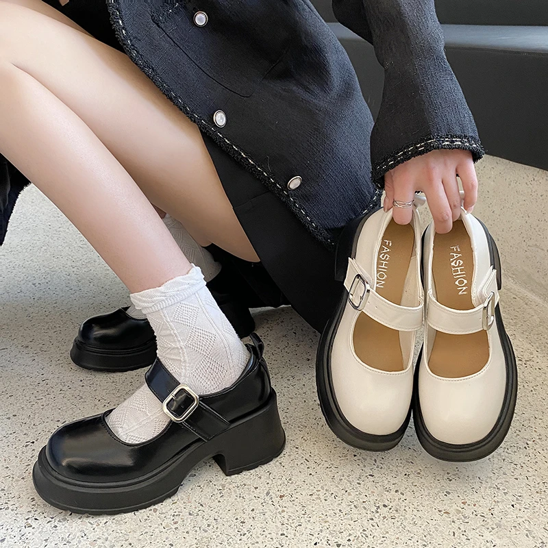 2023 Women Mary Jane Shoes Woman Vintage High Heel Platform Lolita Shoes Japanese Style College Student Shoes Big Size 43