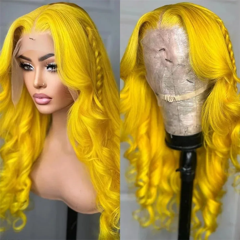 Amarelo/loiro/rosa peruca onda do corpo perucas frontais do laço 13x4 hd peruca do laço sintético de alta qualidade resistente ao calor uso diário cosplay