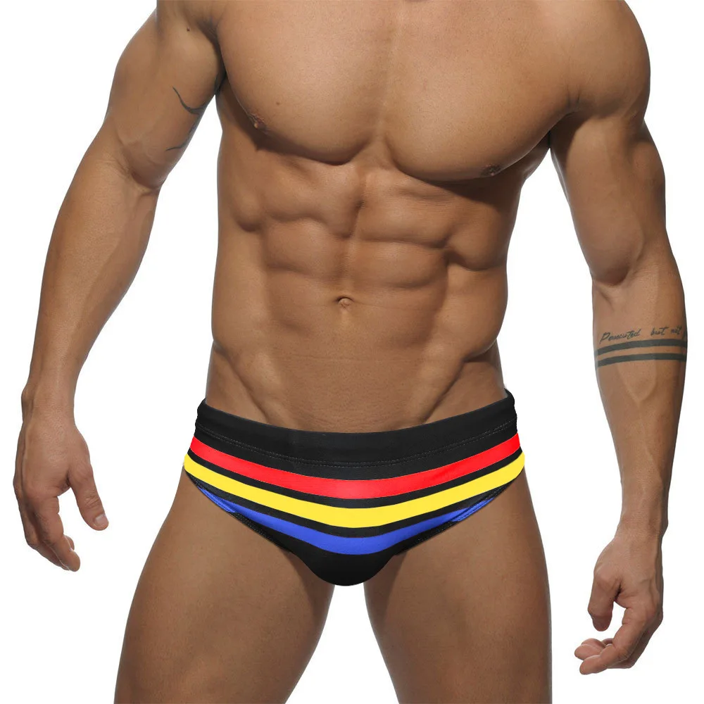 Summer Stripes Swimwear Men\'s Swim Briefs Sexy Swimming Trunks Sports Swimsuit Bikini Boxer Beach Shorts Bathing Suit