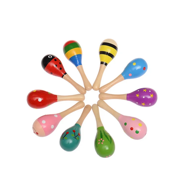 Juguete de lujo para bebé, maraca de arena pequeña de madera, ejercicios de agarre, instrumentos musicales para niños, Bola de Color aleatorio