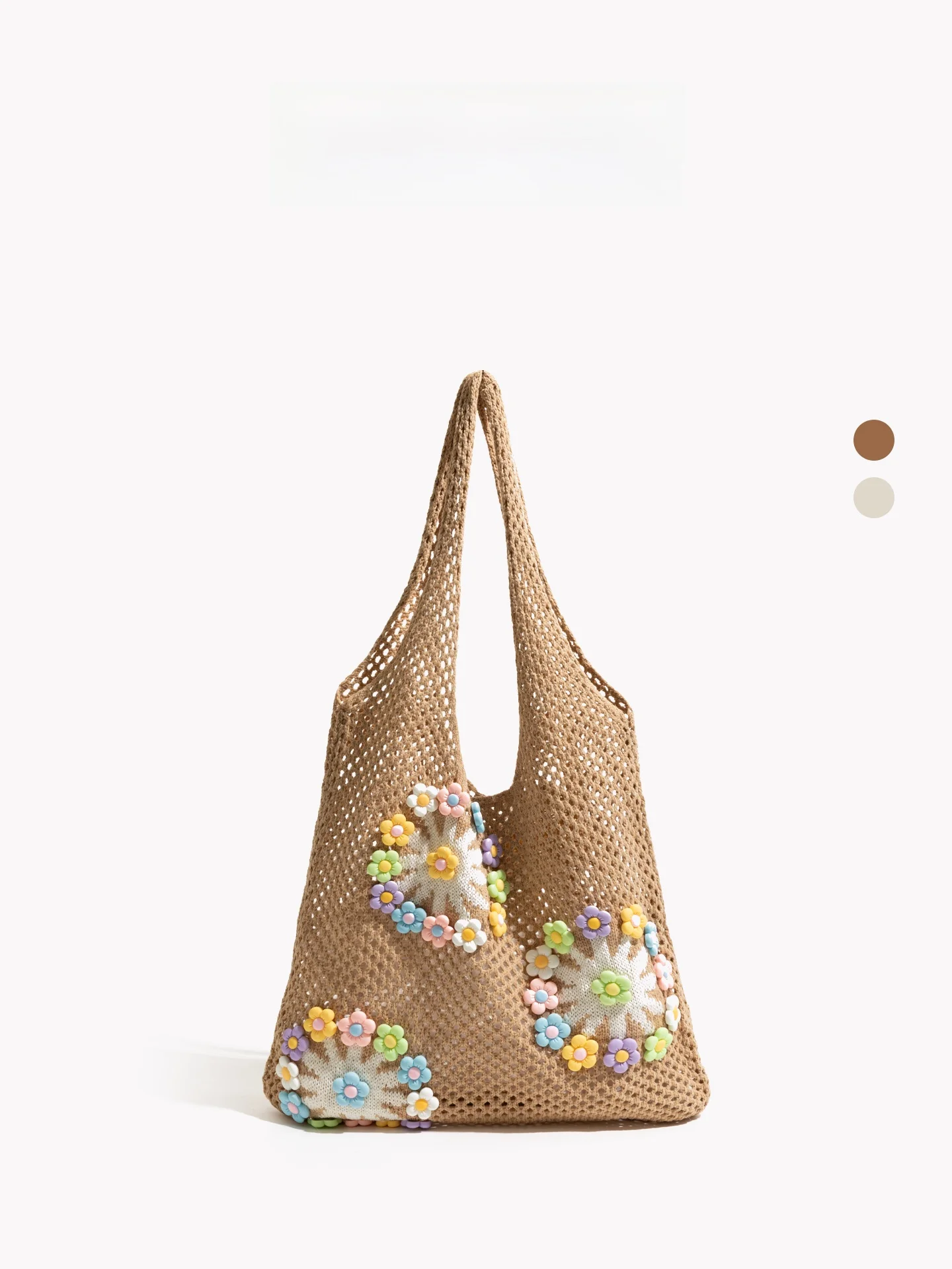 

Large Capacity Hollow out Knitted Tote Bag Single Shoulder Beach Vacation Casual Style Cotton Material Soft Bucket Shape Bag