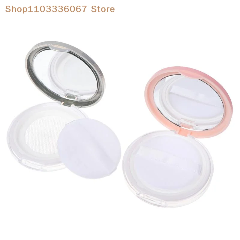 3-5g Portable Loose Powder Box With Mirror & Puff Ultra-thin Plastic Cosmetic Case for Travel Touch Up Makeup Gifts for Women