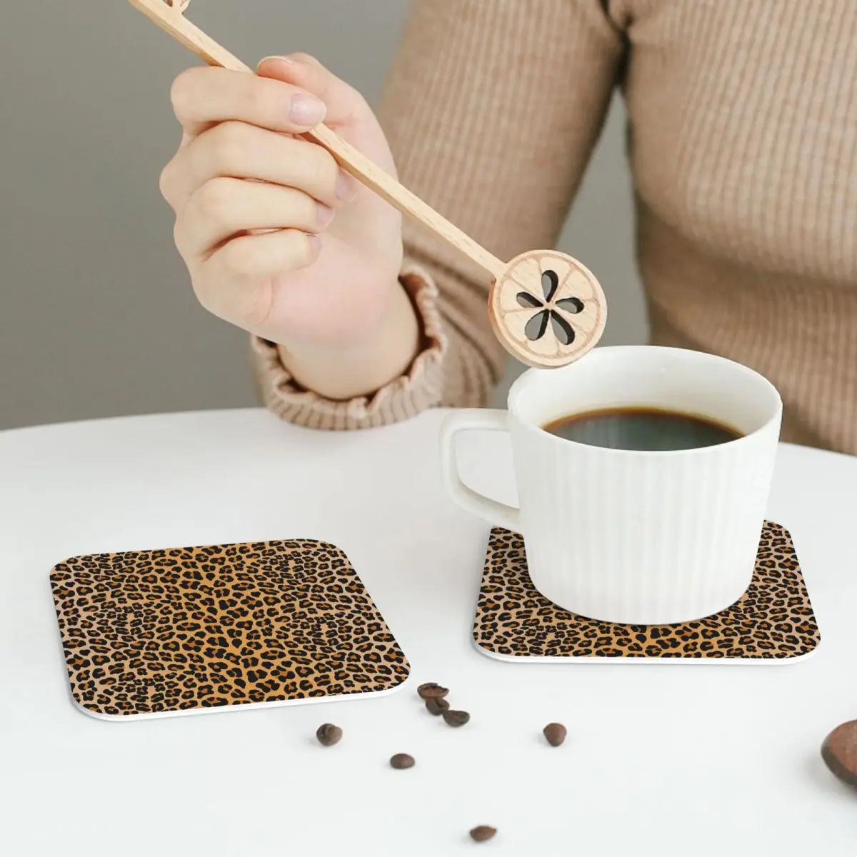 Leopard Print Coasters Kitchen Placemats Non-slip Insulation Cup Coffee Mats For Decor Home Tableware Pads Set of 4