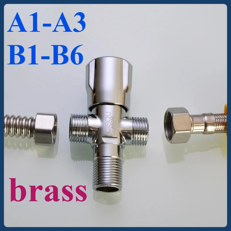 

Brass triangle valve multi-function water check valve 4/6 points washing machine connector one in two out hot and cold water