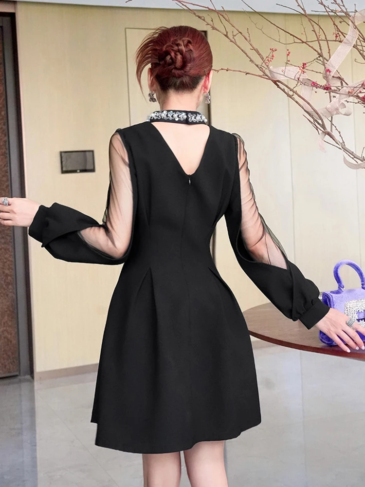 Preto roupas femininas pura sexy manga longa magro a linha mini vestido curto elegante luxo senhora moda festa clube baile de formatura vestidos novo