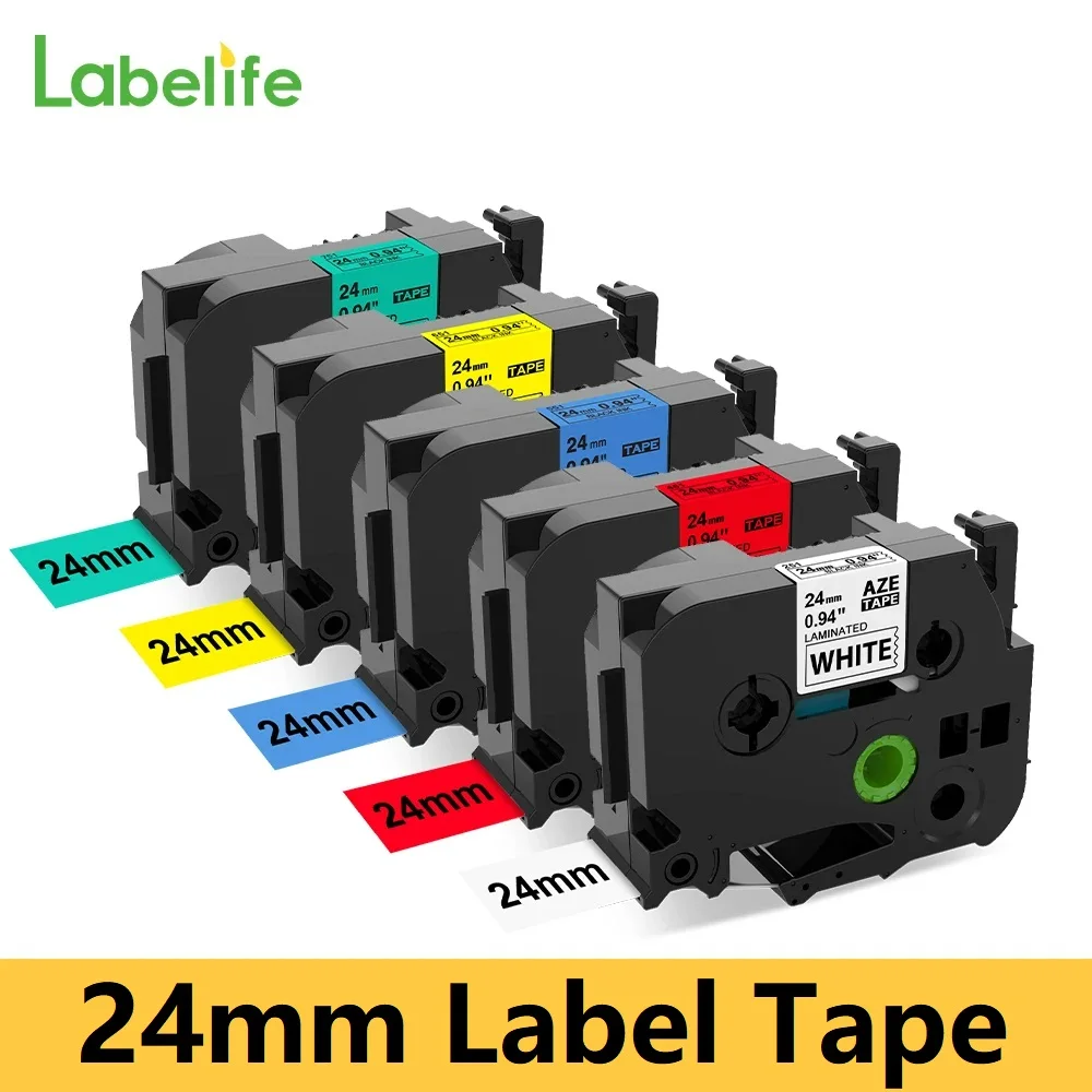 30PCS Label Tape 24mm Mutiple Colors Compatible for Brother Label Printer Black on White Laminated Tapes tze251 tze451 tze651