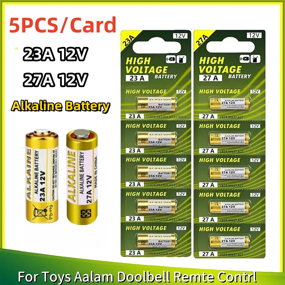 

5PCS 23A 27A 12V Dry Alkaline Battery A27 Batteries 27AE 27MN A2 L828 K27A for Remote Control Gamepad Flashlight Doorbell Toys