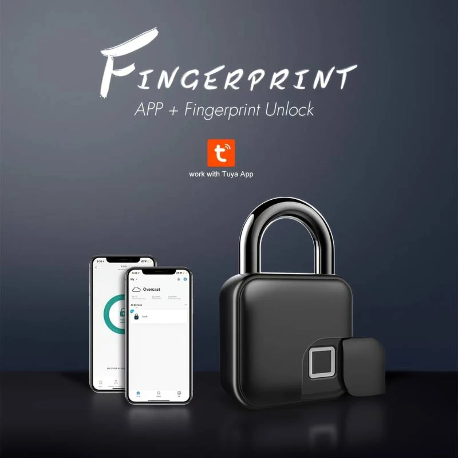 

Smart USB Rechargeable Bluetooth Fingerprint Padlock for Gate, Locker, Luggage - Tuya App Controlled Anti-Theft Electronic Lock