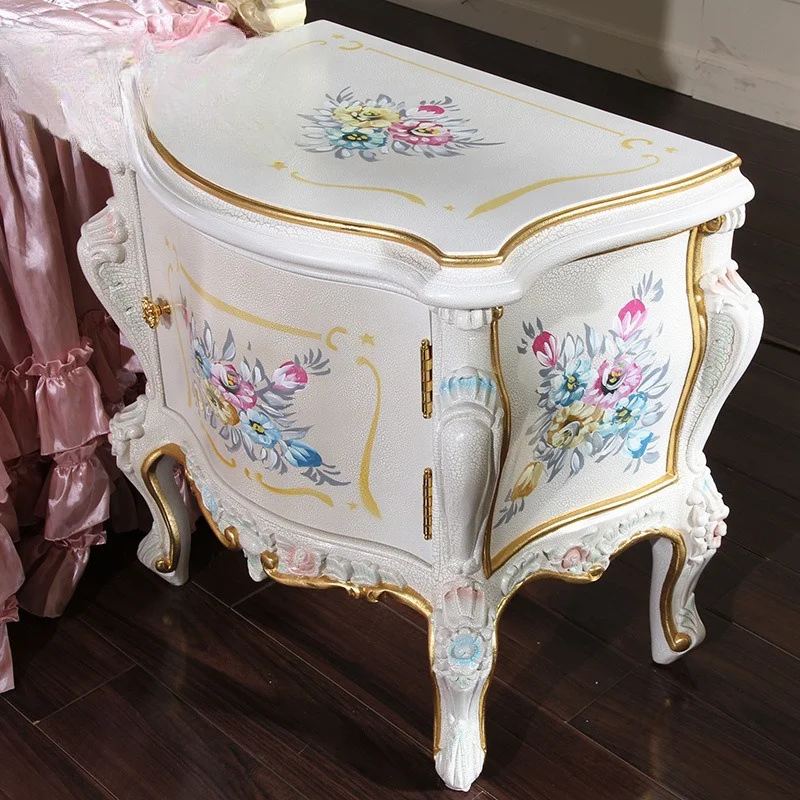 Italian Style Bedside Table, European Royal Court Noble French Painted Solid Wood Bedside Table