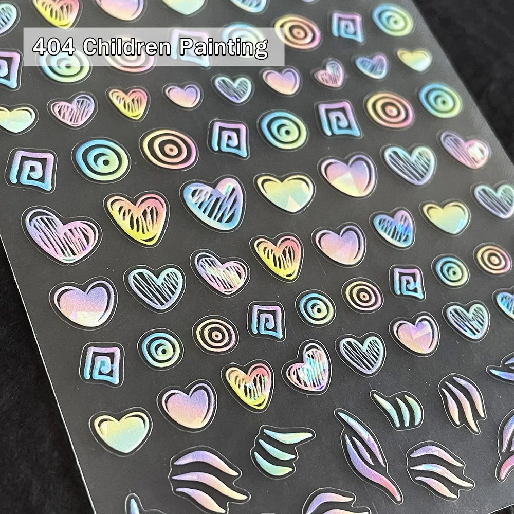 -Children Painting- Japanese Kiyomi Hearts Stickers Dazzling Shellpiece Drawing Circle Strokes Adhesive Decor Decals 404nailarts