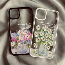 Art Oil Painted Flowers Clear Phone Case For iPhone 17 Air Cases iPhone 16 17 15 14 13 12 11 Pro Max 7 8 16 Plus Anti-drop Cover