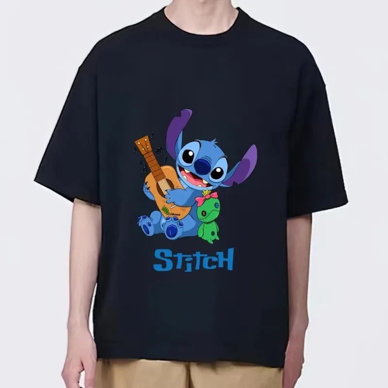 MINISO Disney Stitch T Shirt Men Couple Combination Clothes Short Sleeve Collar Fashion woman Cotton