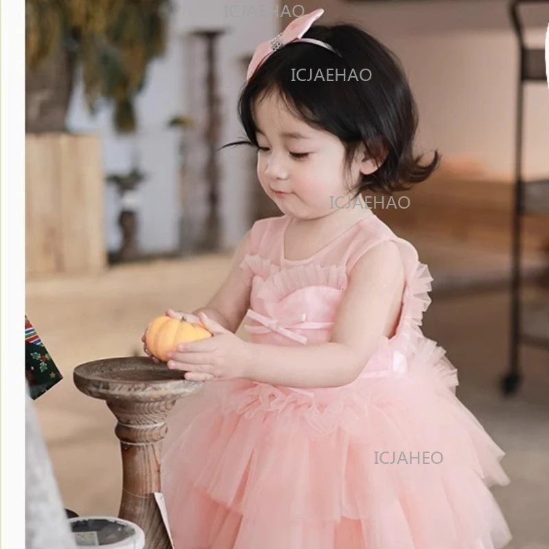 Robe de princesse rose pâle de qualité supérieure pour bébé, costume formel de demoiselle d'honneur 