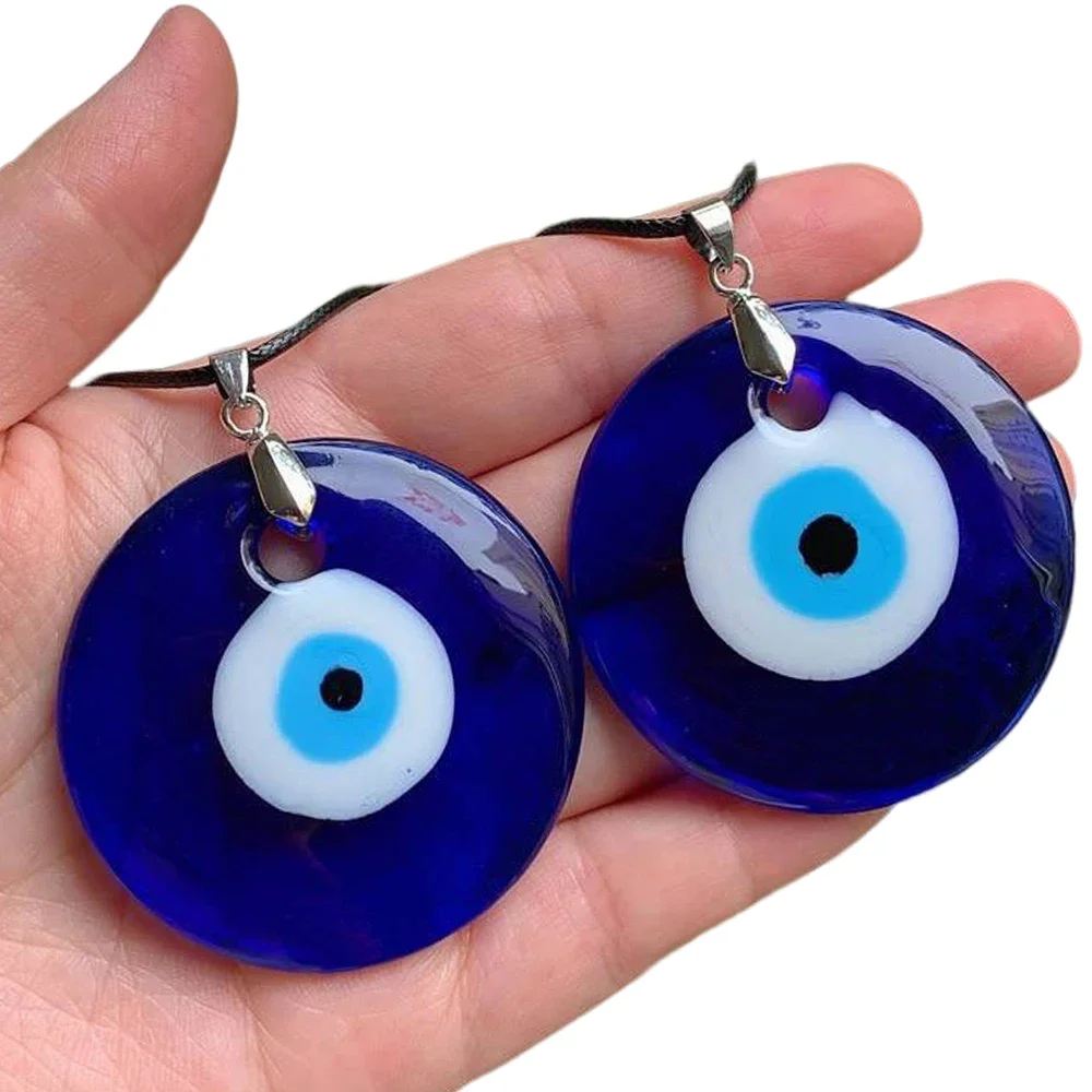 Fashion Classic Deep Sea Blue Resin Evil Eye Pendant Necklace Turkish Blue Eye Choker Glass Eye Leather Rope Chain Jewelry Gifts