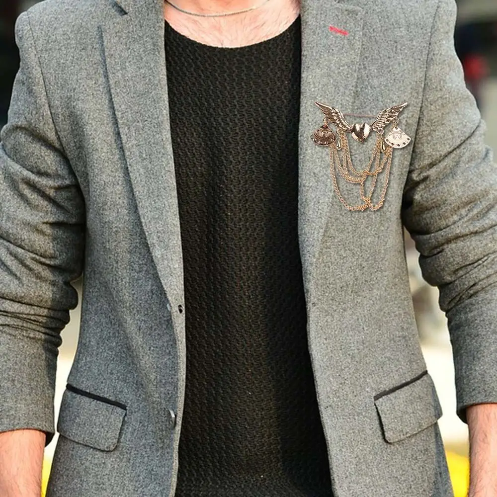 Vintage الرجال دعوى زاوية الجناح شرابة طويلة على شكل قلب الصدار دبابيس بروش دبابيس الإكسسوارات والمجوهرات