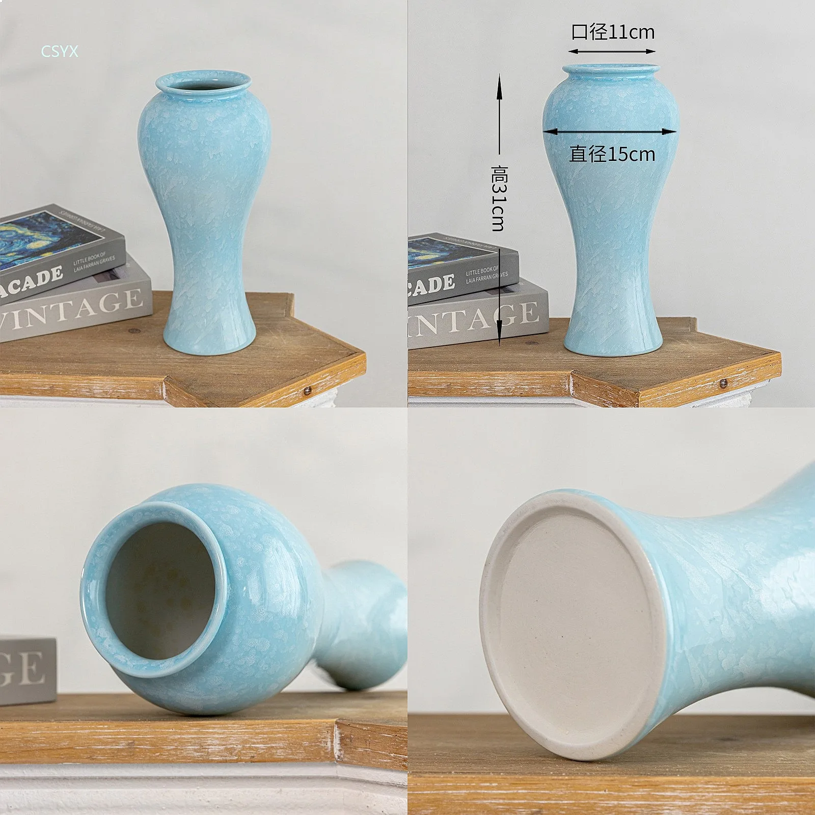 Handmade Jingdezhen Ceramic Vase Ice Blue Meiping Flower Arrangement Minimalist Home Decor  Nordic Ceramic Vase