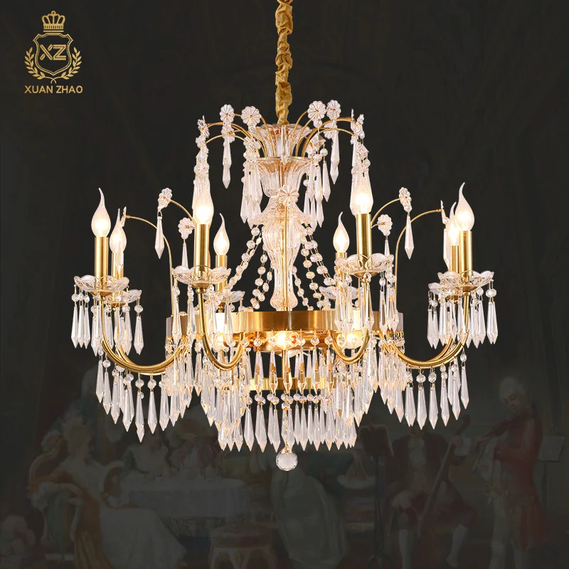 

European Classical Design Living Room Decoration Pendant Light Led Crystal Brass Chandeliers