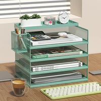 Bandeja de cartas apilable verde de 4 niveles, organizador de escritorio de oficina, bandejas de archivos, soporte de escritorio para accesorios de cartas de papel con portalápices