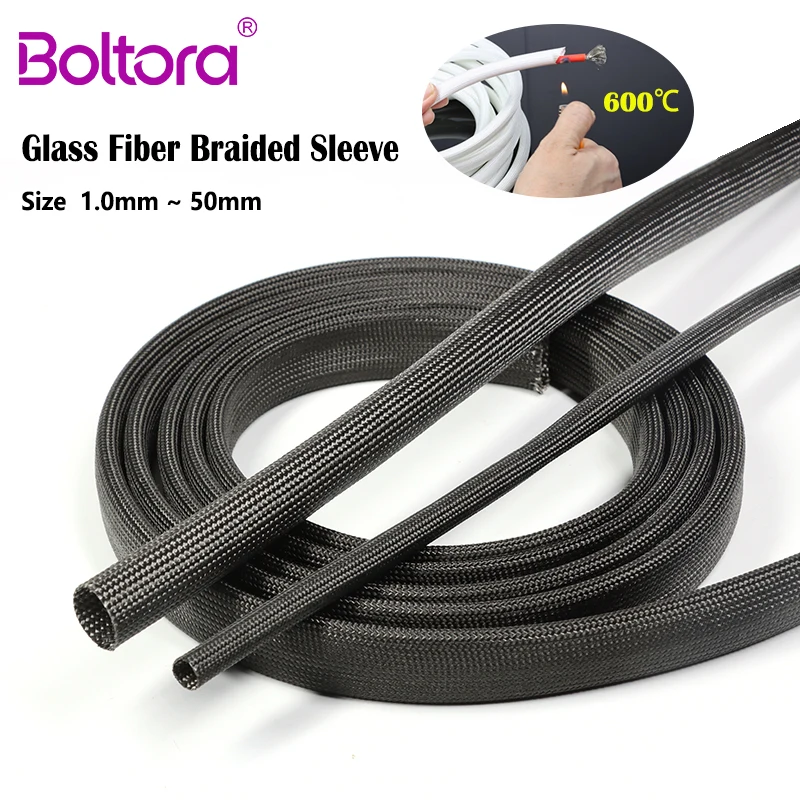 1-20M Fiberglass Braided Sleeves 600 Deg.C High Temperature Resistant Glass Fiber Tube Wire Heat Protector Wrap Cable Sleeve