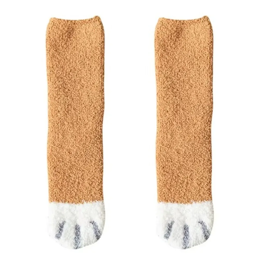 

Plush Winter Cotton Socks Middle Tube Thickened Floor Sox Super Soft Cat Paw Cartoon Pattern Sleep Socks
