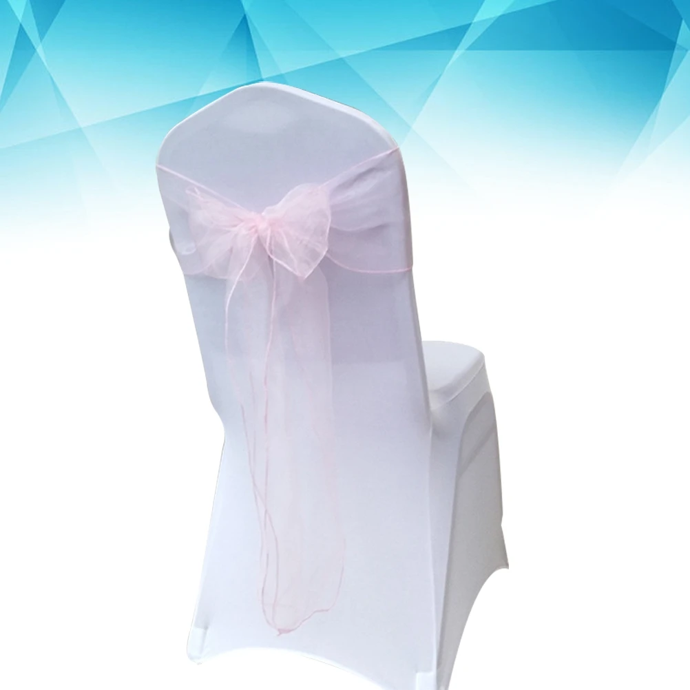 

10Pcs Organza Chair Sashes Pink Bowknot Design Wedding Banquet Decor Easy Clean Reusable Elegant Party Decoration
