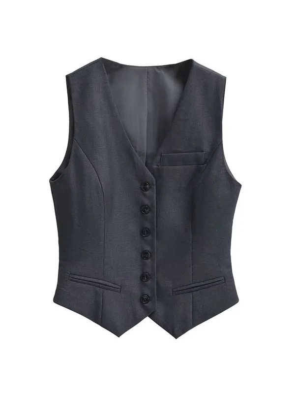 

ay Slim Fit Svel Suit Vest Women's ort Crop Top V-Ne Tank Top Summer Faion Commute Sle Single Button Closure