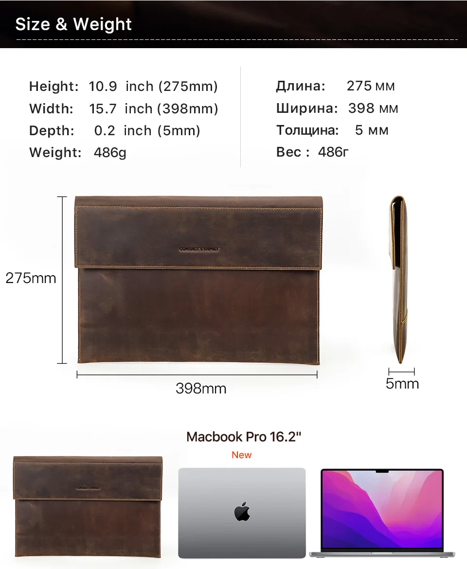 Echtes Leder Laptoptasche für MacBook Air 13 M1 M2 M3 M4 MacBook Pro 14 15 16 Hülle Abdeckung Männer Notebook Computer Tragetasche – Detail 11
