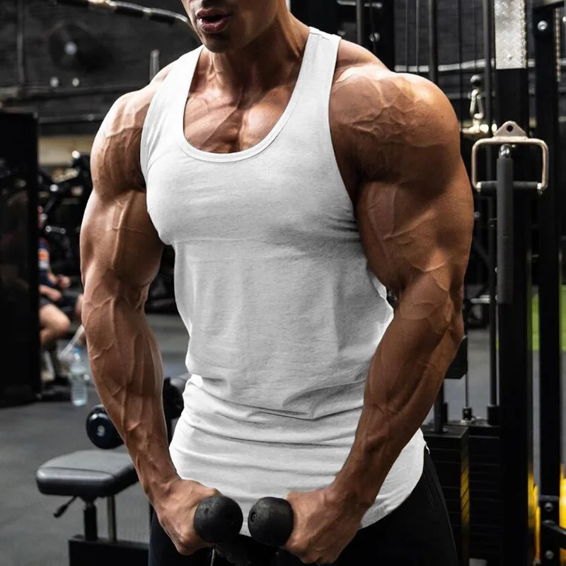 Plain Gym Bodybuilding Sport Training Singlets Summer Cotton Breathable Sleeveless Tank Tops Mens Fitness Muscle Casual T-Shirts
